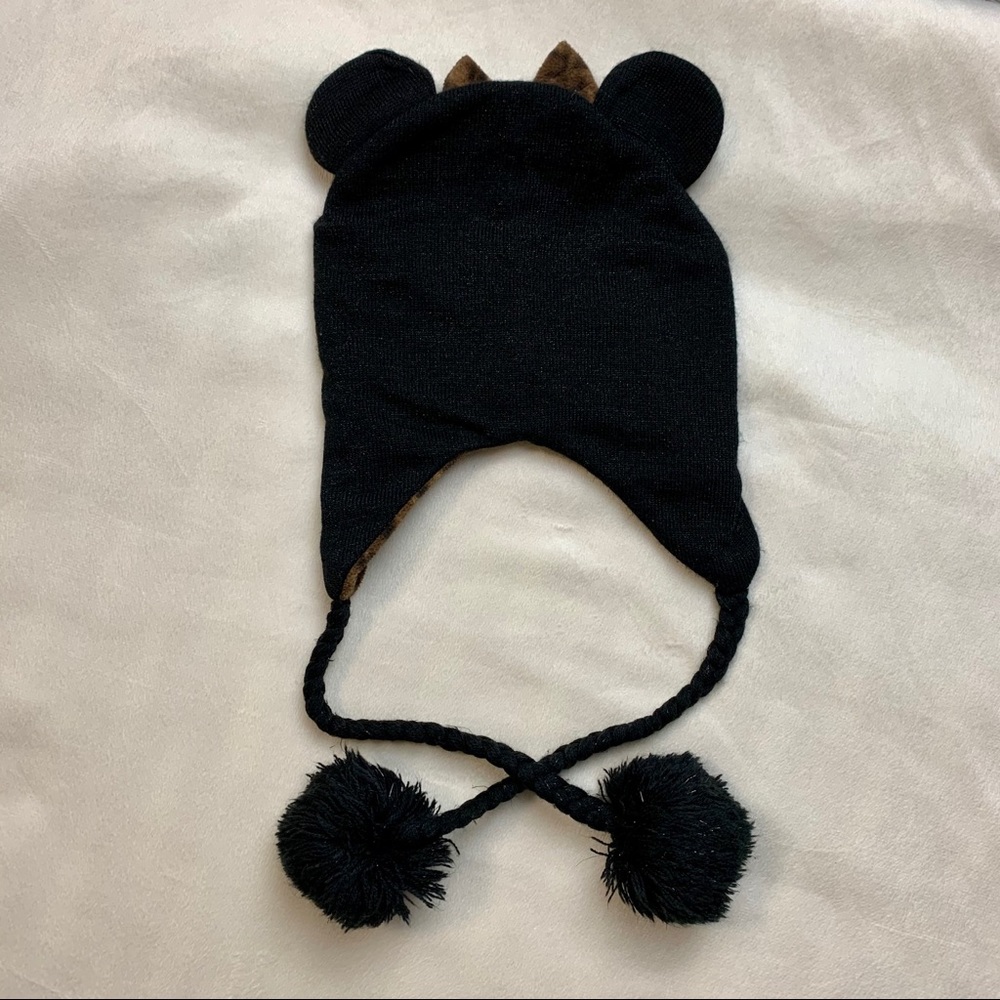 Walt Disney Mini Mouse Face with ears black white & Leopard print fleece Beanie - Picture 8 of 16